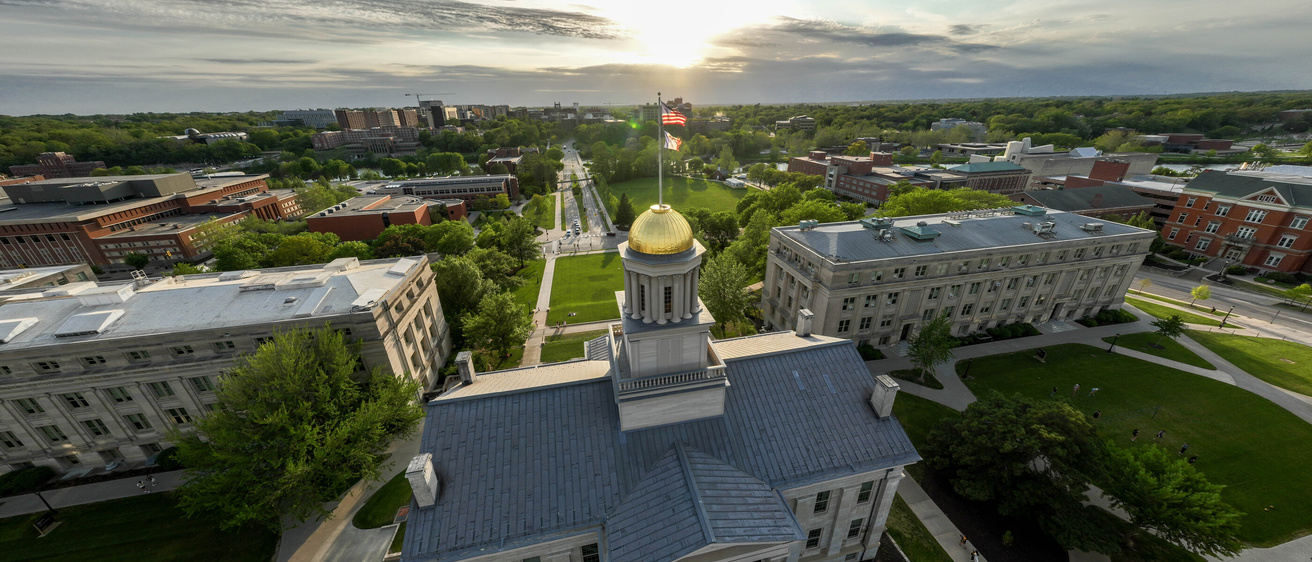 Drone imagery of Old Capital and Pentacrest.
